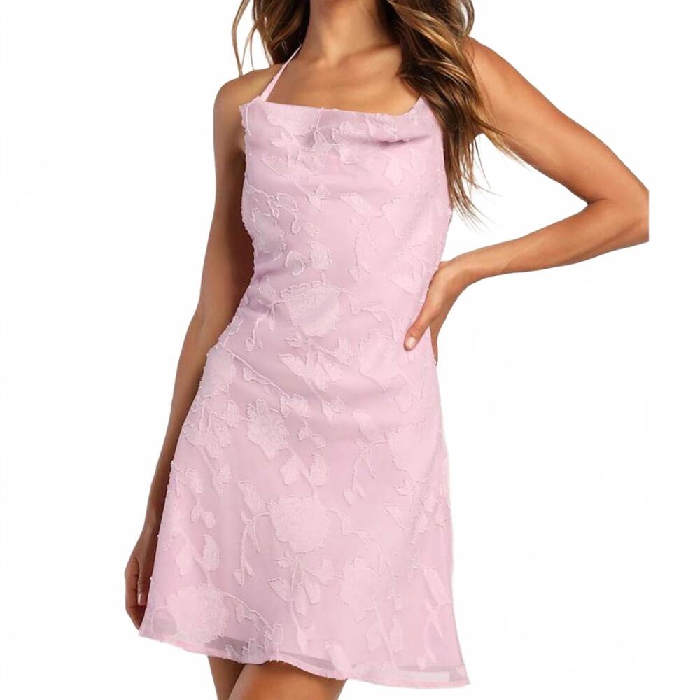 Floral Lilac Jacquard Halter Mini Dress XL